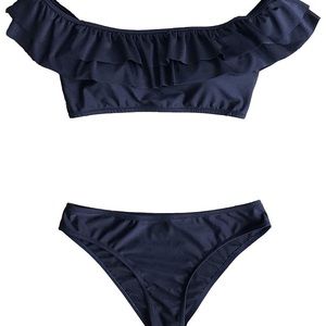 NWT! Navy Ruffle Off the Shoulder Cupshe Bikini